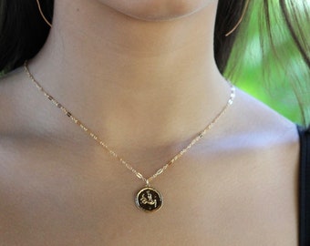 Collana con medaglione con moneta dello zodiaco CAPRICORNO / Gioielli di ispirazione vintage / Gioielli riempiti d'oro