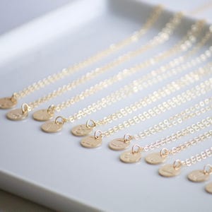 May include: A set of gold necklaces with small, round pendants featuring different zodiac signs. The necklaces are arranged in a row on a white surface.