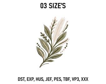 Minimal Botanical Embroidery Design, Elegant Leaf & Greenery Pattern, Floral Machine Embroidery File, Digital Download.