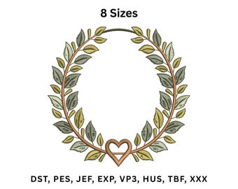 Leaf Wreath Embroidery Design, Wedding Monogram Frame Machine Embroidery pattern, Digital Download.