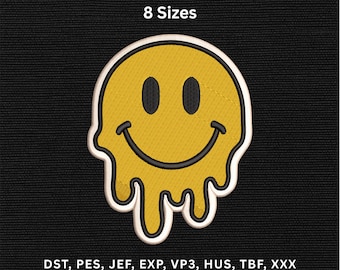 Melted Smiley Face Embroidery Design, Drippy Emoji Machine Embroidery File, Digital Download.
