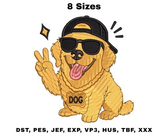 Dog Embroidery Design, Funny Dog with Sunglasses Machine Embroidery File, Cute Puppy Pattern, Digital Download.