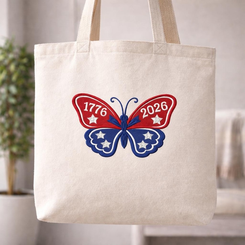 American Flag Butterfly Machine Embroidery Design, 1776-2026 USA 250 Anniversary, Patriotic 4th of July Embroidery, PES Instant Download. image 3