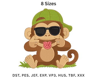 Monkey Embroidery Design, Funny Cartoon Monkey Machine Embroidery File, Kids Animal Embroidery Pattern, Digital Download.
