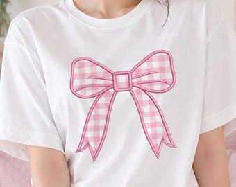 Coquette Side Bow Applique Embroidery Design, Girly Aesthetic Stitch Bow outline (9 Sizes Digital Download)