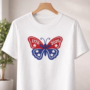 American Flag Butterfly Machine Embroidery Design, 1776-2026 USA 250 Anniversary, Patriotic 4th of July Embroidery, PES Instant Download. image 2