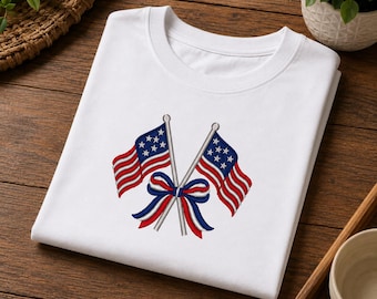 USA Flag Embroidery Design, Patriotic Bow Machine Embroidery Pattern, Instant Download