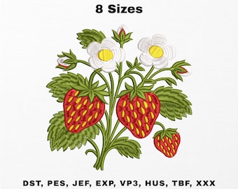 Strawberry Embroidery Design, Botanical Strawberry Plant Machine Embroidery File, Floral Garden Embroidery Pattern, Digital Download