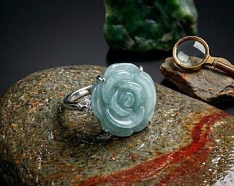 Flower Jade Ring, Gemstone, Middle Finger, Boho and Minimalist Jewellery, Dainty Band, Promise Ring for Her, Jadeite Lovers Unique Jewellery