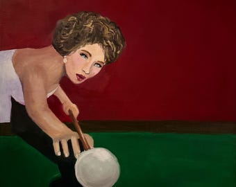 Pool Player Painting | Billiards Wall Art | Game Room Decor | Bar Wall Art | Man Cave Art | Original Oil Painting 24x20