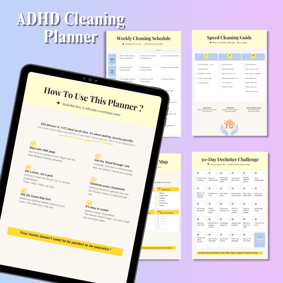ADHD Cleaning Planner Printable PDF - Etsy