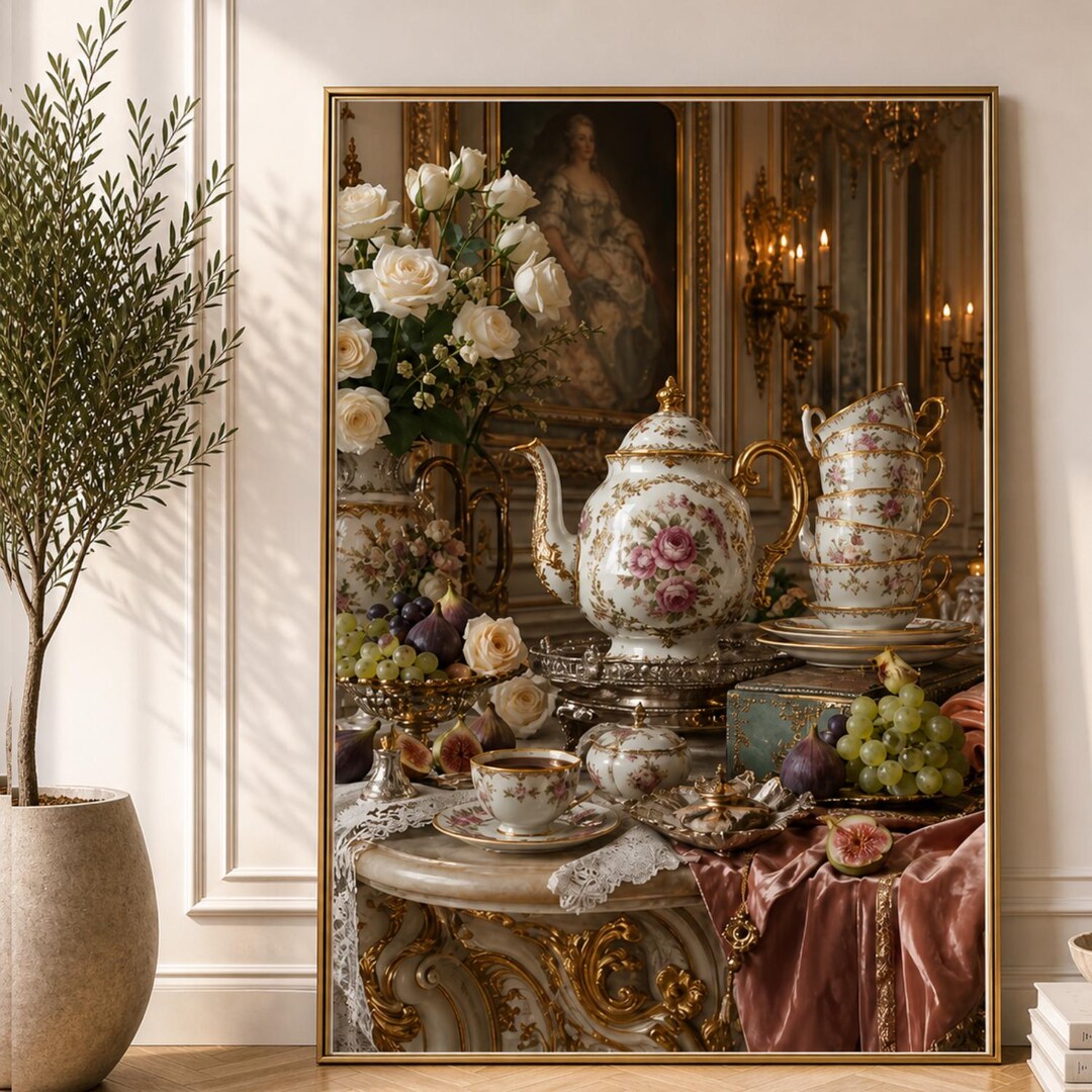 Rococco Tea Party French Rococo Tea Party Still Life Print, Elegant Victorian Kitchen ...