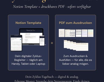Cycle Diary Bundle | Notion Template + Printable PDF | Cycle Journal | Digital & Analog | Nervous System, Motherhood, Reflection (German)