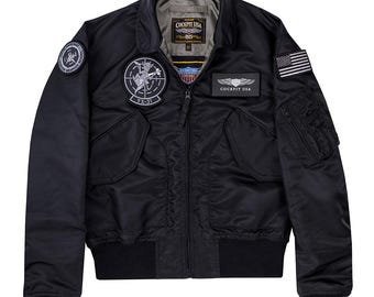 Cockpit USA VX-31 Flight Bomber Jacket | Military Aviation Patches, Black Leather Pilot Style