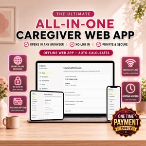 Caregiver Binder and Medical Planner Web App - Editable Medical Tracker & Health Planner, Medication List, Elder Care, Caregiver Journal