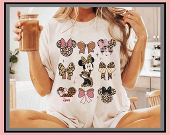 Cute Minnie Mouse Leopard Coquette Bow Shirt | Vintage Graphic Tee | Cute Trendy Shirt | Unisex Adult Kid | Aesthetic Gift | GA213