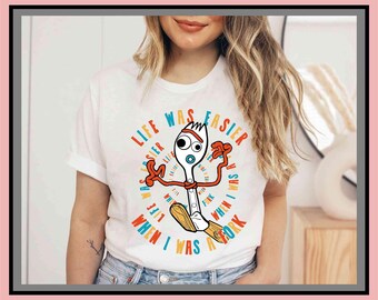 Disney Toy Story 4 Forky Life Was Easier Poster Shirt | Vintage Graphic Tee | Cute Trendy Shirt | Unisex Adult Kid | Aesthetic Gift | GA378