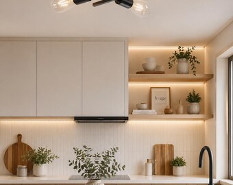 Lámpara de techo industrial moderna, araña Sputnik negra, lámpara de techo minimalista para sala de estar, dormitorio y cocina.