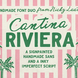 Dúo de fuentes Cantina Riviera: tipografías Script, Vintage, Inky y Poster (EULA de Etsy Desktop)