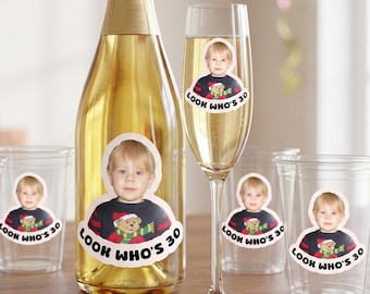 30th Birthday Party Favors for Him, Funny Look Who’s 30 Stickers for Men, Custom 30 Birthday Labels, Thirty Birthday Gift Stickers for Guys
