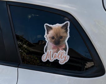 Custom Cat Portrait Car Decal, Personalized Cat Photo Car Sticker, Custom Pet Car Window Decal, Cat Photo Car Window Sticker, Cat Lover Gift
