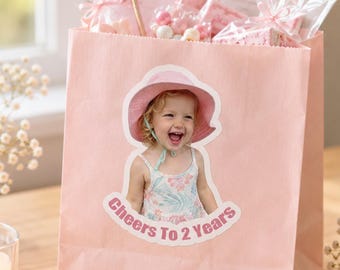 Personalized 2nd Birthday Sticker, Two Year Old Birthday Party Decor, Custom Baby Photo Sticker, Sticker For Birthday Party Packaging Decor