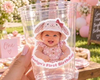 Personalisierte Baby-Gesichtsaufkleber, Fotoaufkleber zum 1. Geburtstag, Gastgeschenke für die erste Baby-Geburtstagsfeier, personalisierte Baby-Aufkleber für Becher