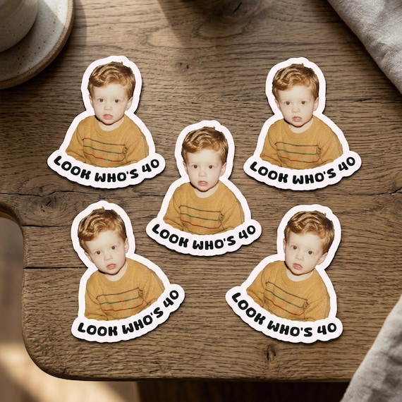 Look Who's 40 Birthday Stickers,Funny Birthday Party Decor,Retro Birthday Party Favor,Look Who’s Turning 40,Personalized Birthday Stickers