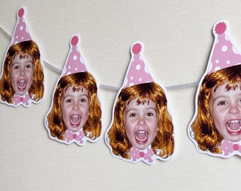 Personalised Birthday Bunting, Personalized Photo Face Bunting, Custom Face Birthday Banner, Personalized Party Decor, Face Birthday Banner