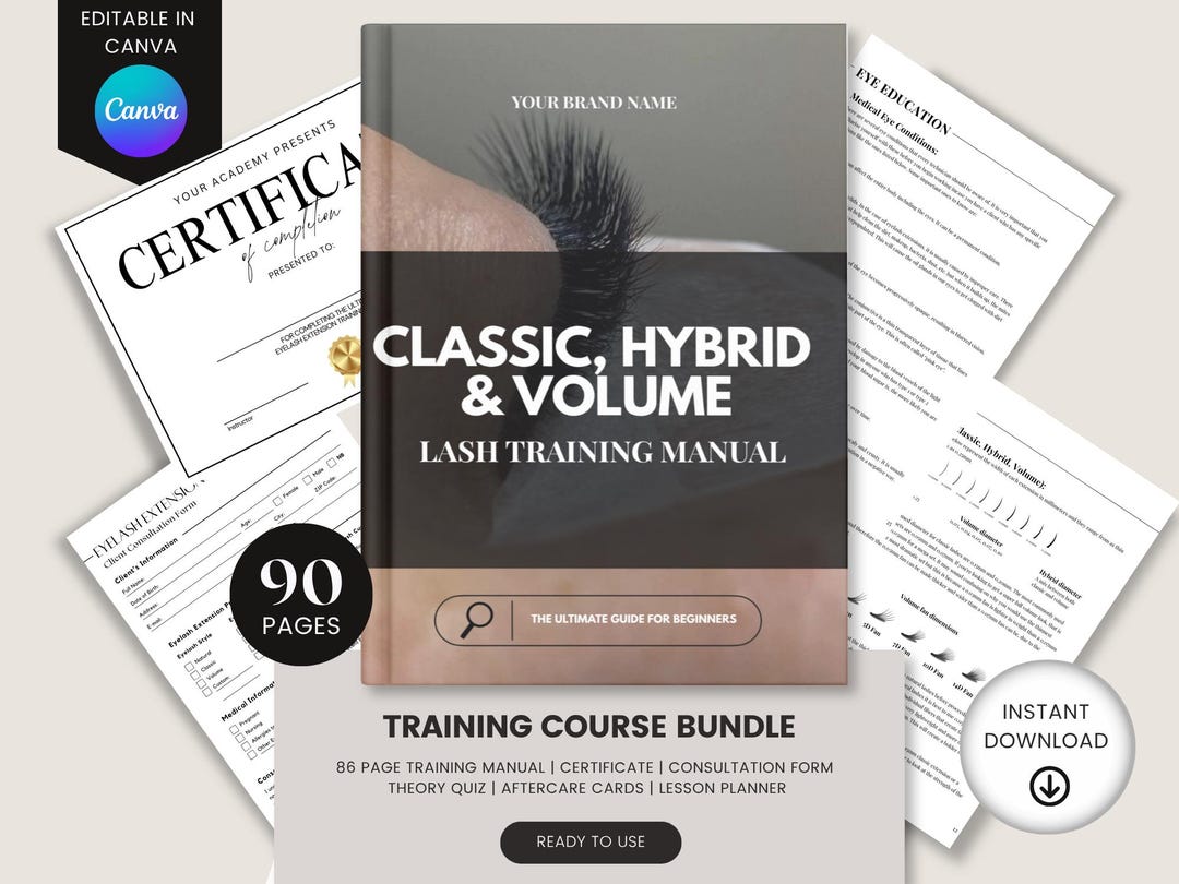Lash Training Manual Bundle | 90 Page Eyelash Manual + Quiz ...