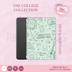 Peut inclure: Une coque transparente pour Kindle avec un motif vert menthe représentant un maillot de hockey, des notes de musique et le texte "Sorry, I'm a Garrett Girl". La coque fait partie de "The College Collection".