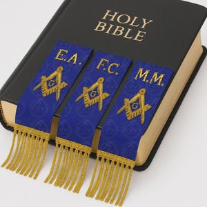Masonic Bible Markers - Royal Blue Gold Bullion Embroidered Ribbons - Freemason Lodge Altar Gift Set