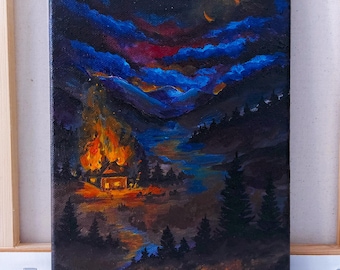 Before the First Light – Original Acrylic Landscape Painting, 18 × 24 cm