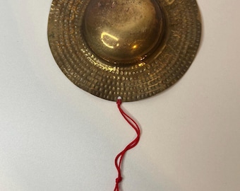 Vintage 1970s Hand-Hammered Brass Miniature Oriental Coolie Hat Ornament 4"D
