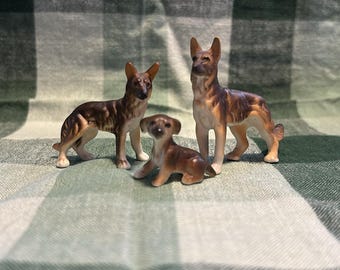 Vintage Bone china German shepherd dogs and pup figurines