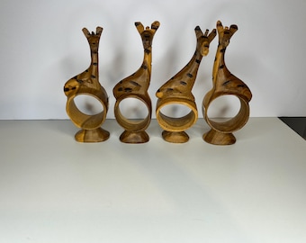 Hand Carved Vintage Kenyan Giraffe Napkin Rings set of 4