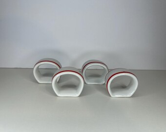 Dansk Vintage Bistro Red and White Ceramic Napkin Rings set of 4