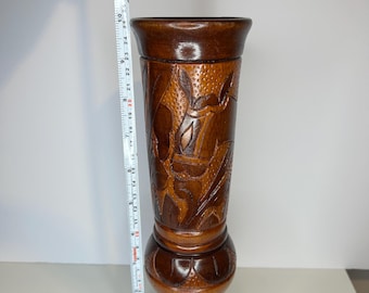 Vintage Wooden Carved Folk Art Vase