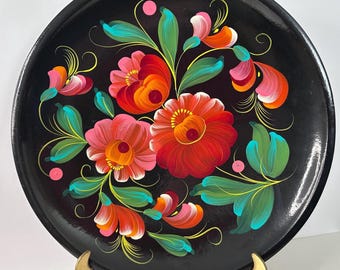 Hand Painted Floral Ukrainian Folk Art Plate