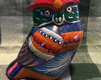 Mexican Talavera Vintage Colorful Hand-Painted Owl Figurine
