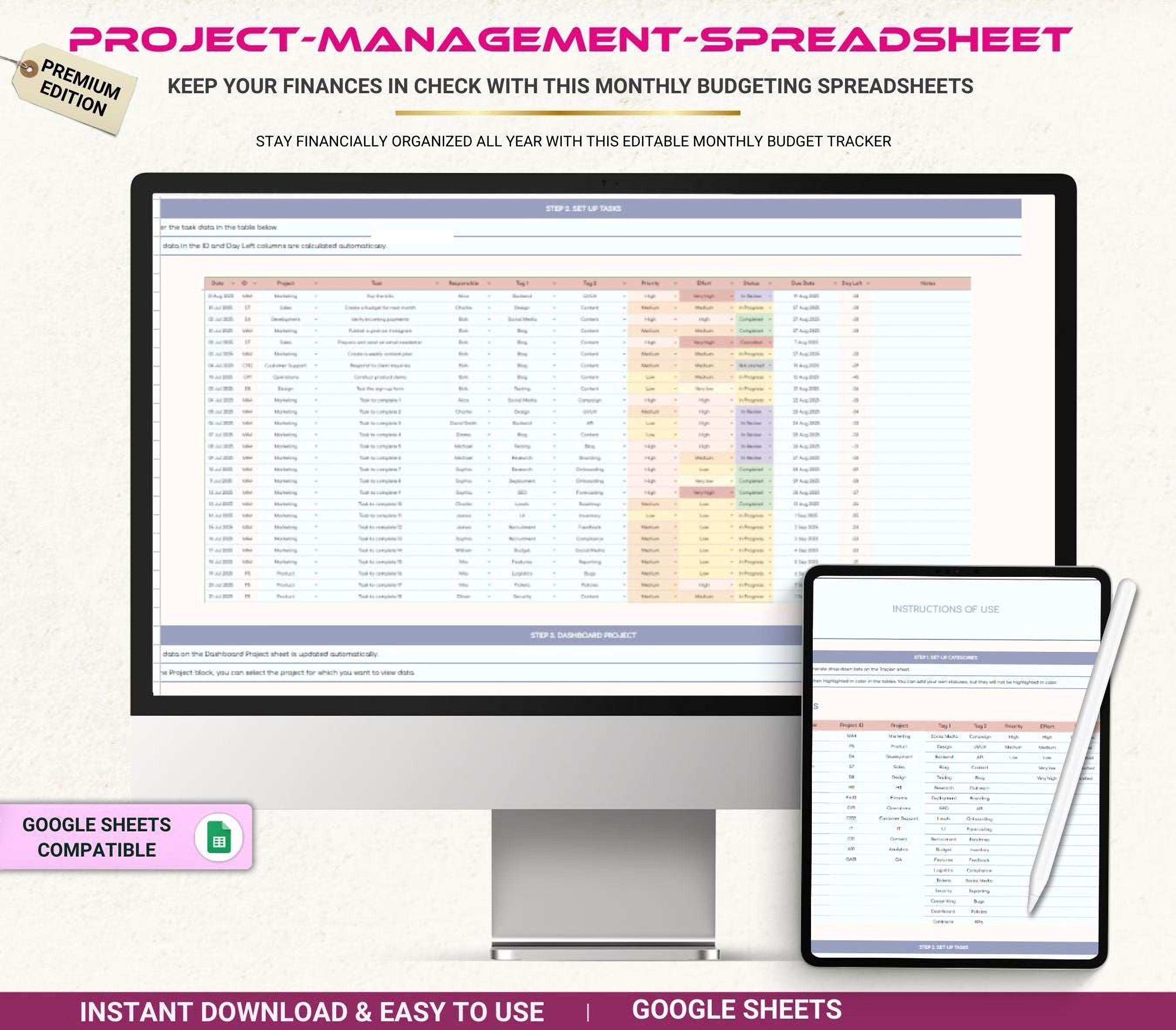 Workflow Tracker Spreadsheet - Task Status and Deadline Planner - Etsy