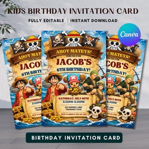 Pirate Party, Treasure Map Invitation | Editable Canva Template | Printable Teen Celebration