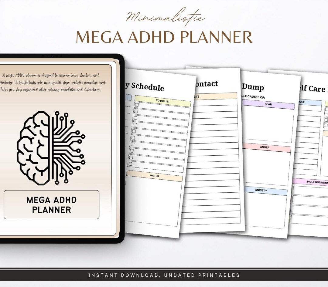 Mega ADHD Planner | Daily Focus, Productivity, Executive Function (PDF ...
