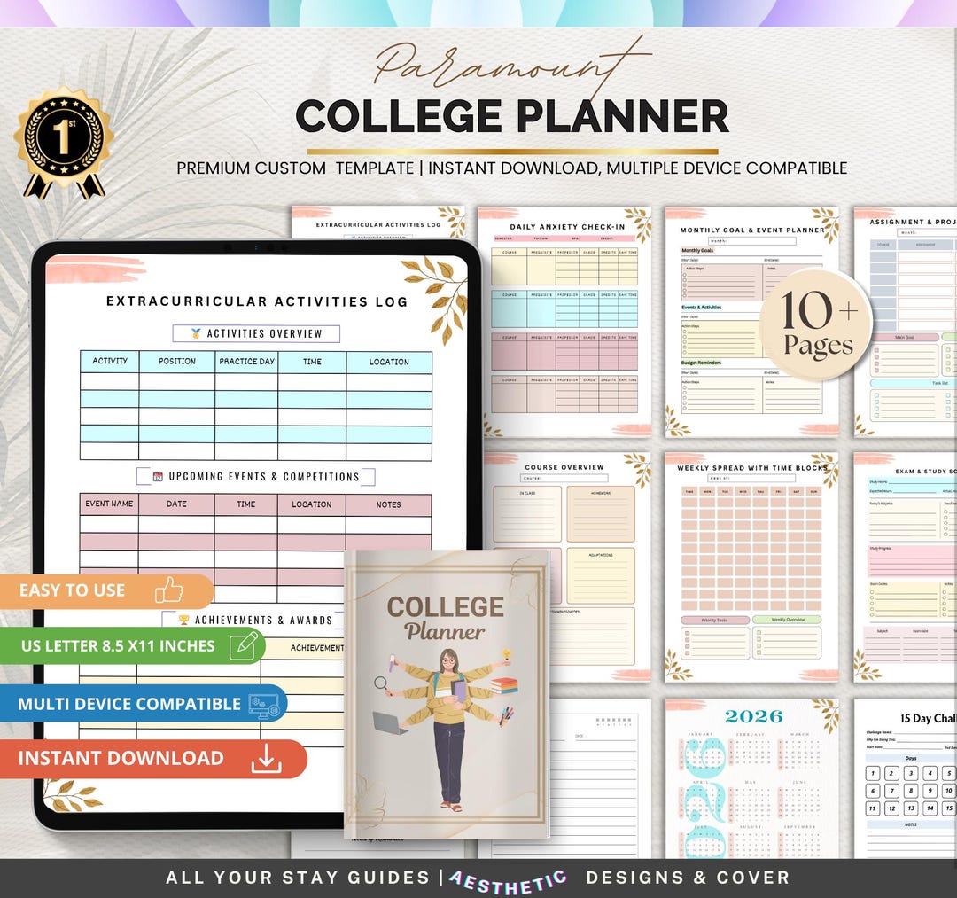 College Student Planner Printable, Academic Planner for University ...