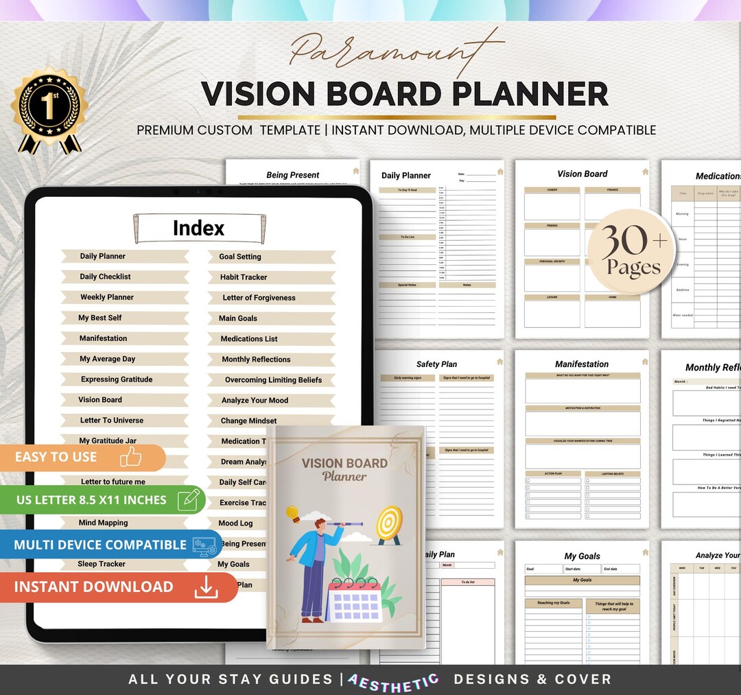 Vision Board Planner Printable, Goal Setting & Dream Planner, Life and ...