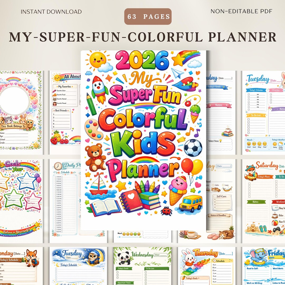 Colorful Kids Planner 2026: Fun Student Organizer With Goal Tracker - Etsy