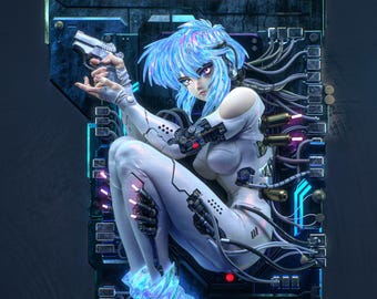 Statua 3D STL [Cybernetic Core] Motoko Kusanagi — Tanuki Figures Ghost in the Shell Diorama da parete