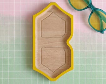 Eyeglass Holder Letter B Shape · Aesthetic Office Desk Eyewear Stand · Western Typography design Eyewear Wood Tray · Glasses wearers Gift