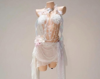 White Snow Festival Outfit, All-in-one Set, Summer Dance Set (Free size )