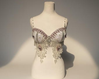 Rhinestone Crystal Bra top for Raves, Festival, Photoshoot,Dance Performance, Embellished bra (Size: M)